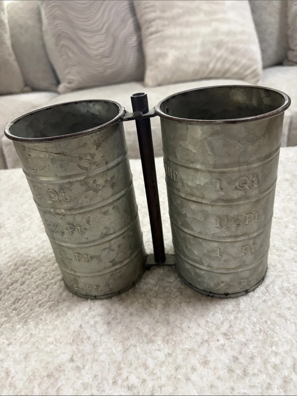 Galvanized Double Tumbler Organizer Holder - Vintage Metal Finish